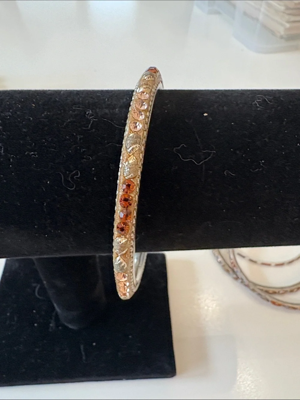 Stackable Copper and Brown Stone Bangle Bracelet Set - Women Jewelry